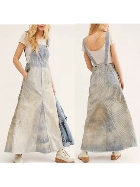 Free people Striped and Washed Cotton Overall dress